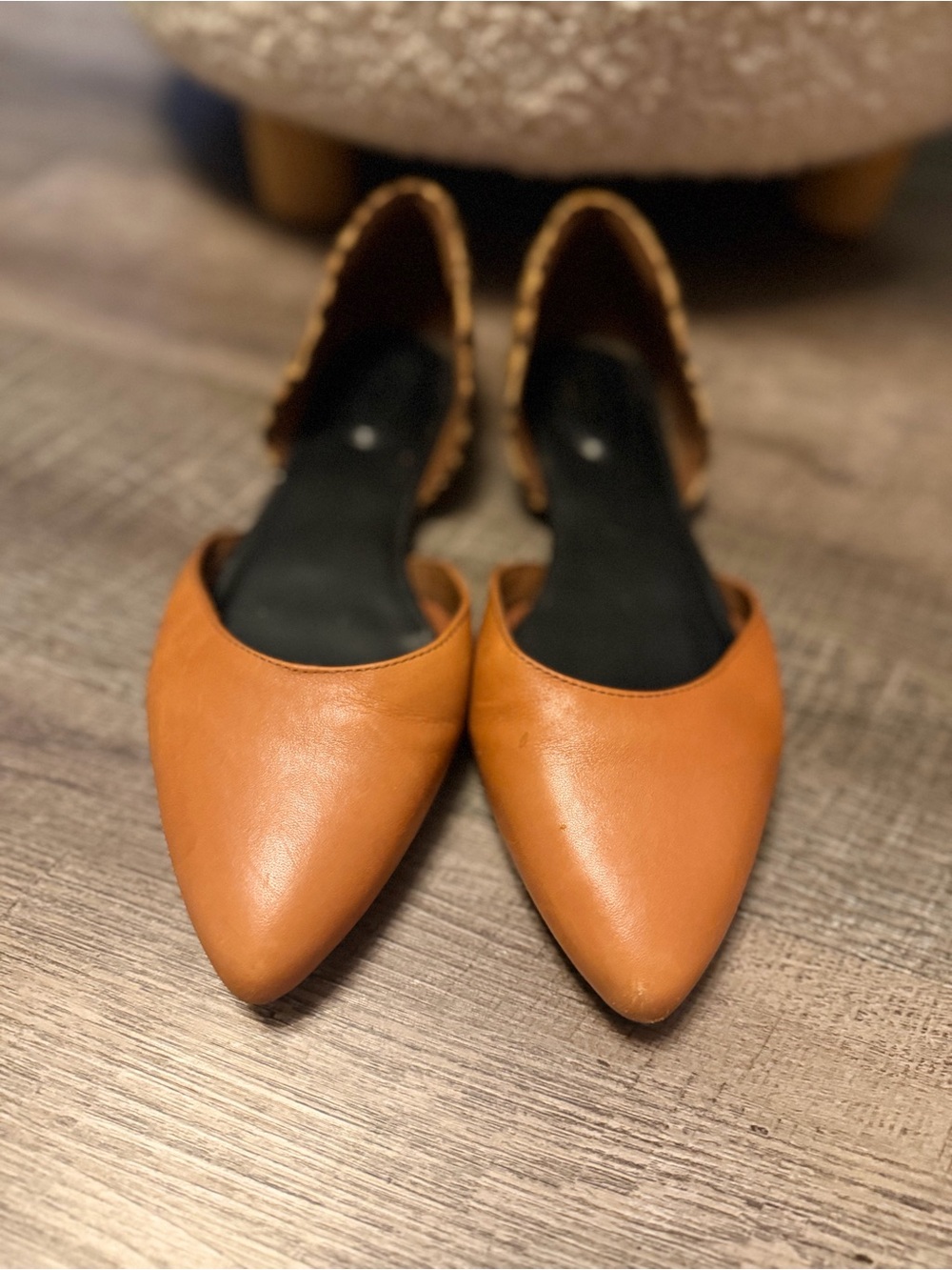 Hush Puppies Women’s Tan Leather Leopard Calf Hair Pointed Toe Flats Wide